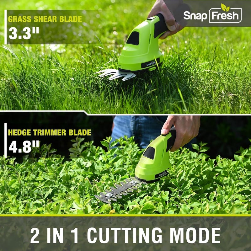 SnapFresh Hedge Trimmer Cordless Grass Shear, 2 in 1 Electric Grass Trimmer and Hedge Shears, Handheld Bush Trimmer/Grass Cutter/Shrub Trimmers with Battery for Garden & Lawn, USB-C Cable Included - Image 3